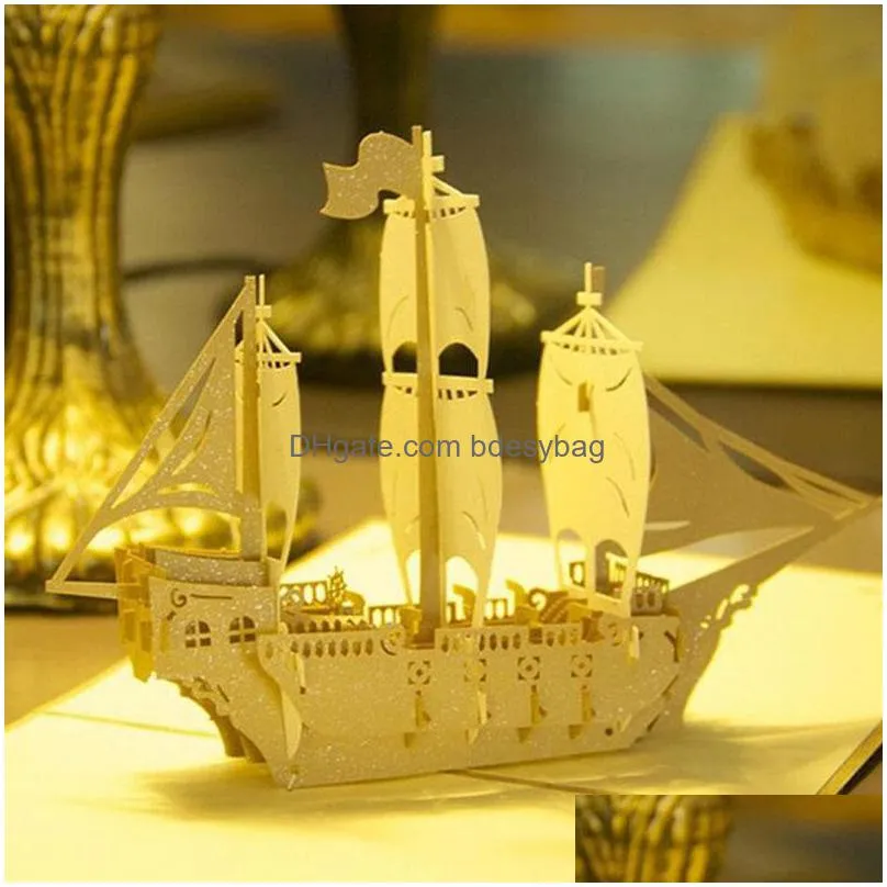 vintage sailing boat laser cut kirigami origami 3d  up greeting cards for birthday gift presents folded cards za5141