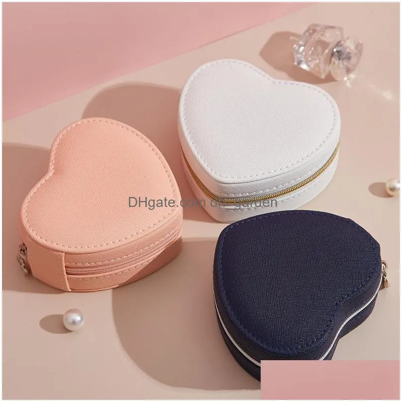 portable travel jewelry storage box creative heart shaped pu leather display rack necklace earrings ring boxes desktop decoration