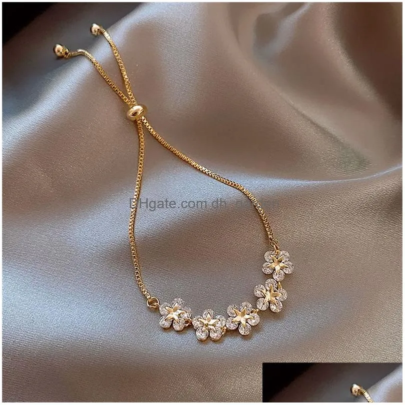 Charm Bracelets Elegant Inlaid Rhinestone Bracelets Gold Colour Flower Charm Bracelet For Women Fashion Jewelry Accessories Dhgarden Otjr5