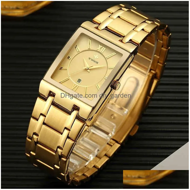 Wristwatches Relo Mascino Wwoor Gold Watch Men Square Mens Watches Top Brand Luxury Golden Quartz Stainless Steel Waterproof Dhgarden Otiwp