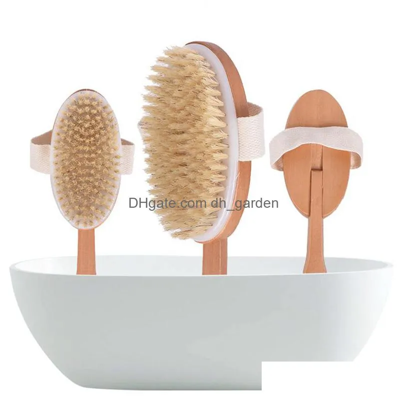 natural boar bristle cleaning brush detachable long handle wooden body back exfoliating massage bath brushes