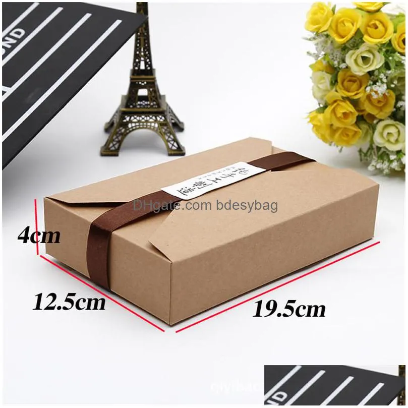 wholesale 19.5cmx12.5cmx4cm cookie packaging kraft paper box gift box packaging for bakery food envelope type white brown lz0755