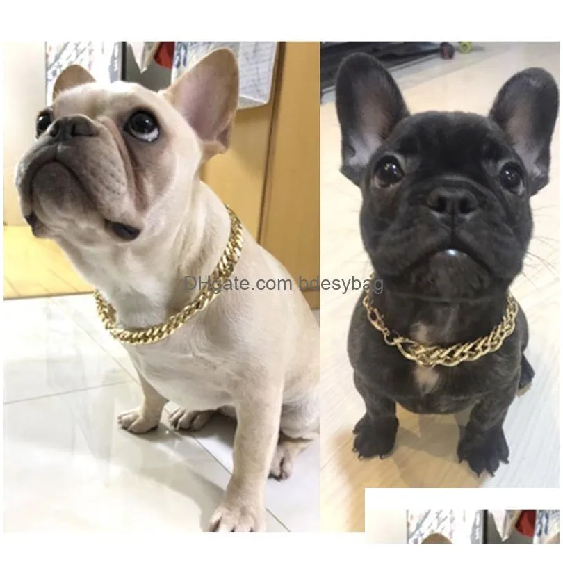 Dog Collars & Leashes Dog Abs Chain Collars Puppy Necklace Personalized Bldogs Bly Gold Powerf Plastic For Cats Jewelry Pet Accessorie Dhlvk