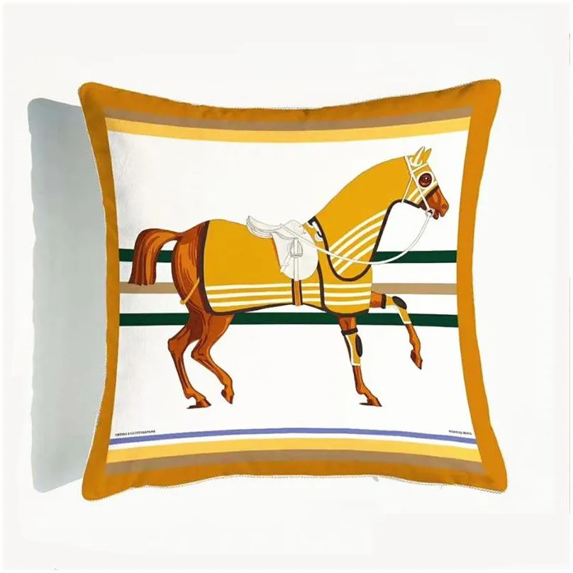 Cushion/Decorative Pillow Horse Pillow Case Veet Pillowcase With Den Zip Sofa Car Cushion Er For Office Home Decoration Drop Delivery Dh58N