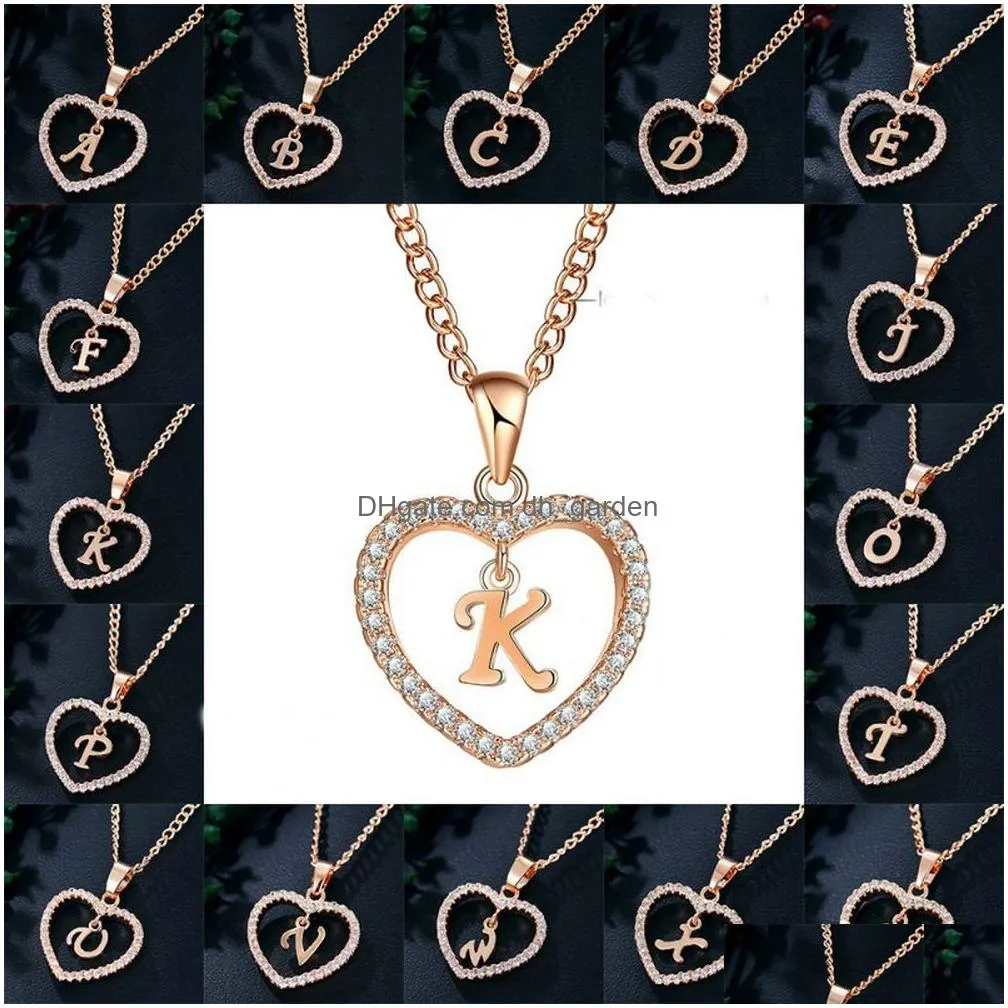 Pendant Necklaces Womens Jewelry Name Initials Heart Pendant Necklace Letters Zircon Love Necklaces Girls Gifts The First Le Dhgarden Otay4