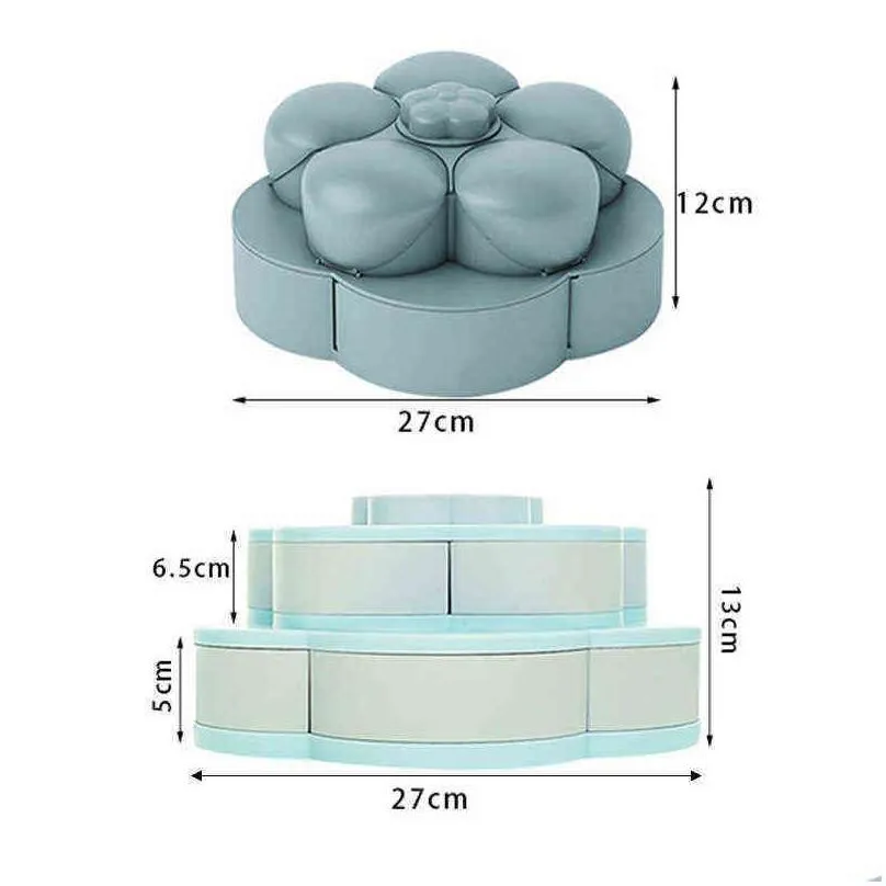 Storage Boxes & Bins Petal-Shape Rotating Candy Box Snack Nut Flower Fruit Plate Food Storage Case Two-Deck Dried Organizer 211102 Dro Dhuaa