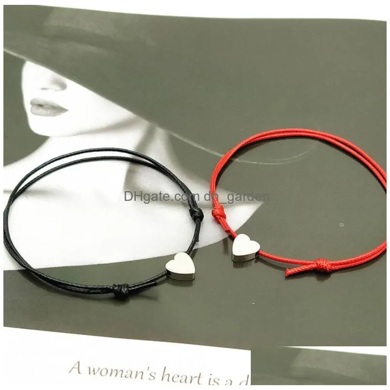 Charm Bracelets 2 Pcs/Lots Tiny Love Heart Lucky Bracelet Red Black White Color Rope Adjustable Fashion Couple Wholesale Dro Dhgarden Otplk