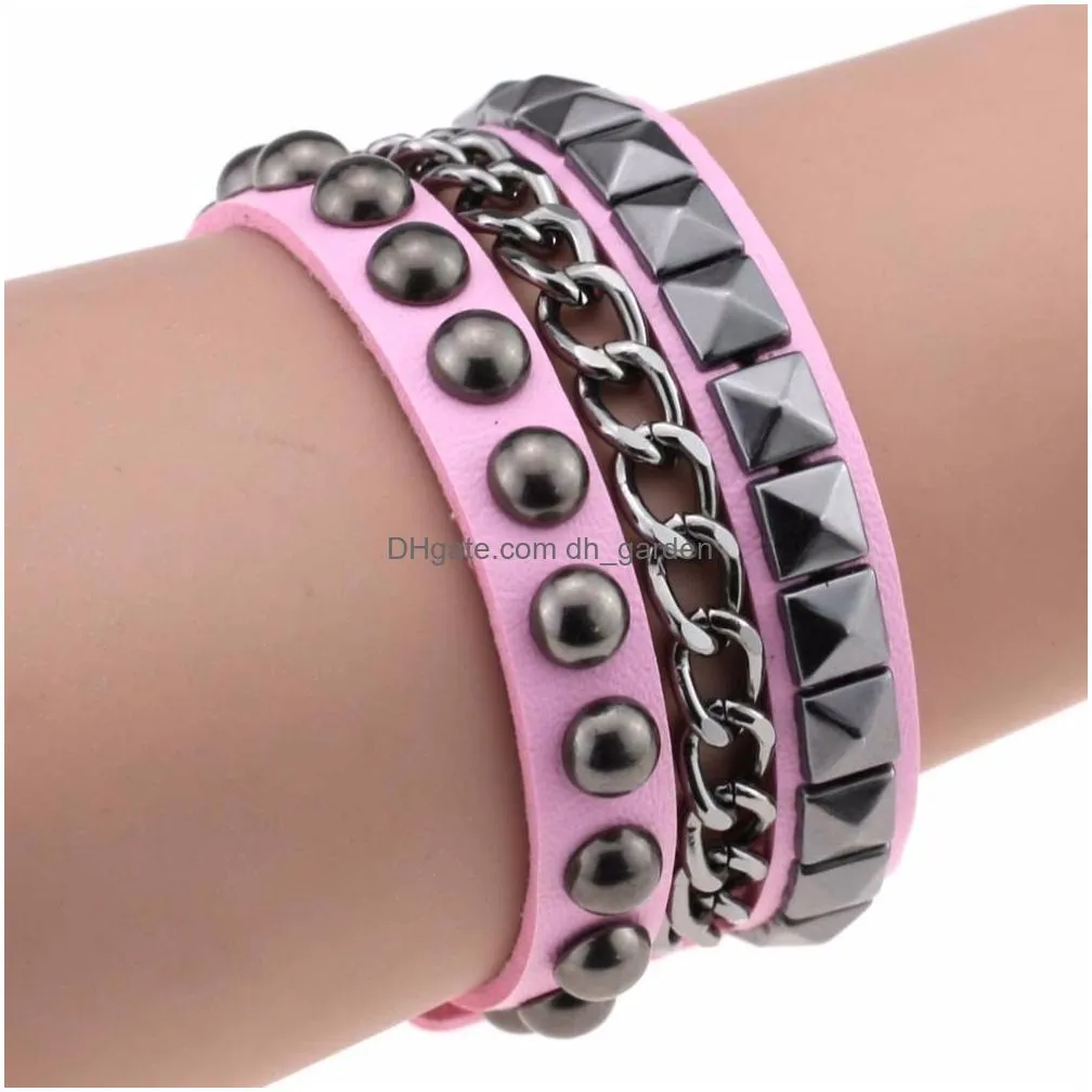Chain Mtilayers Rock Spikes Rivet Chains Gothic Punk Wide Cuff Leather Bracelet Bangle 2021 Fashion Men Bracelets Jewelry Ps Dhgarden Otksy