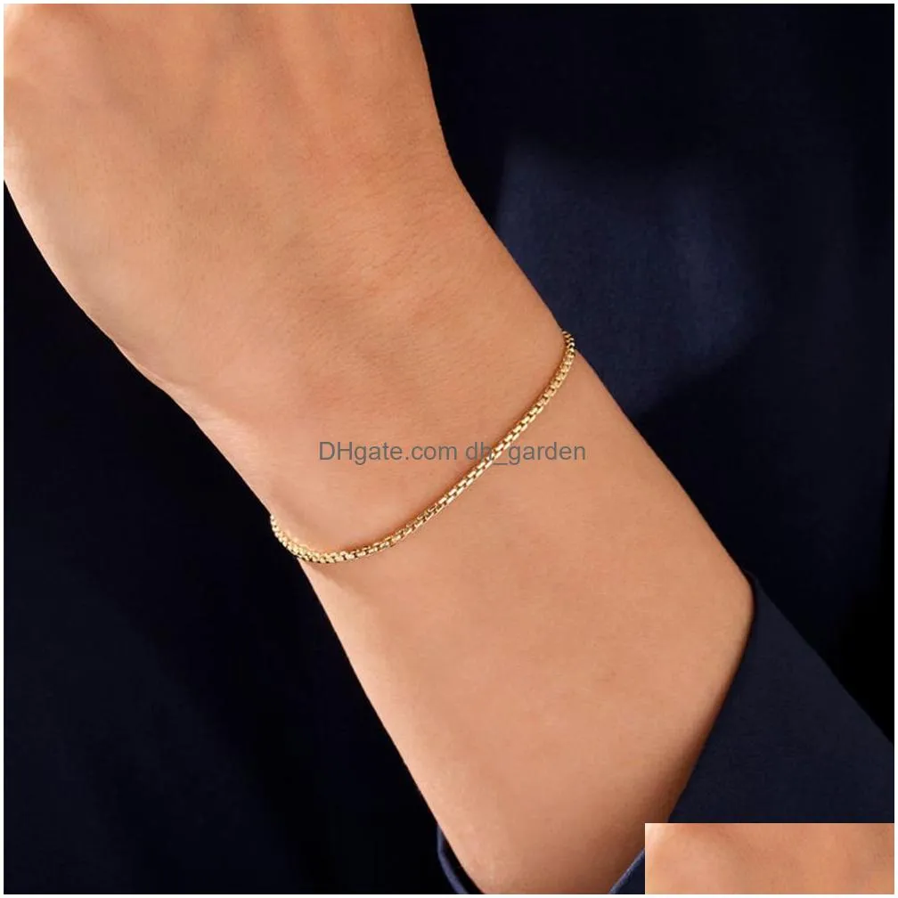 Chain Stainless Steel Box Chain Bracelet Female Gold Color Charm Bracelets Friendship For Women Jewelry Drop Delivery Jewelry Dhgarden Otuhn