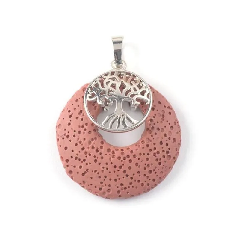 Pendant Necklaces Pendant Necklaces Tree Of Life Colourf Lava Stone  Oil Diffuser Jewelry Diy Rock Necklace Charmspendant Nec Dhab7