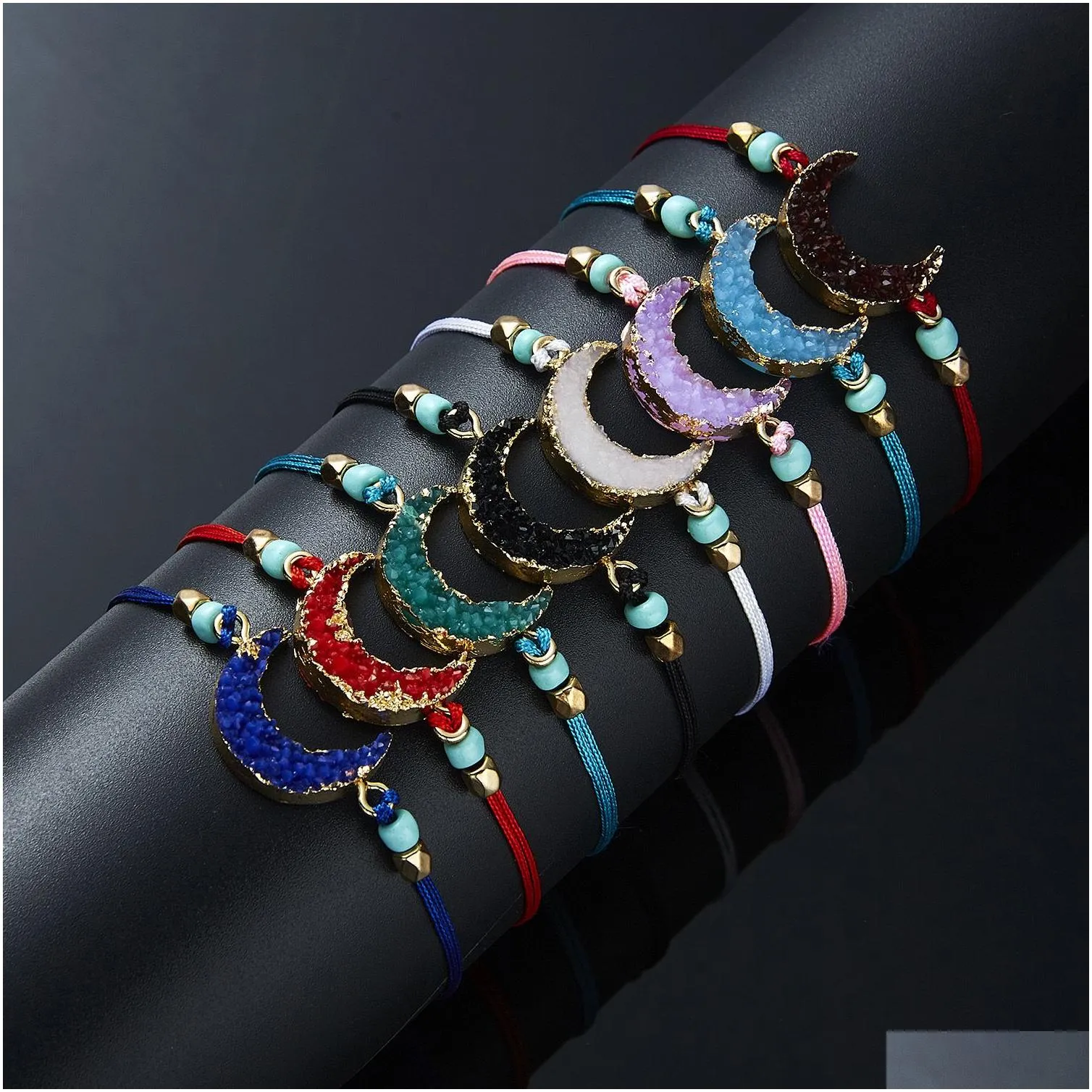 in bulk handmade resin moon bracelet for men women make a wish card gift stone rope chain charming bracelets jewelry