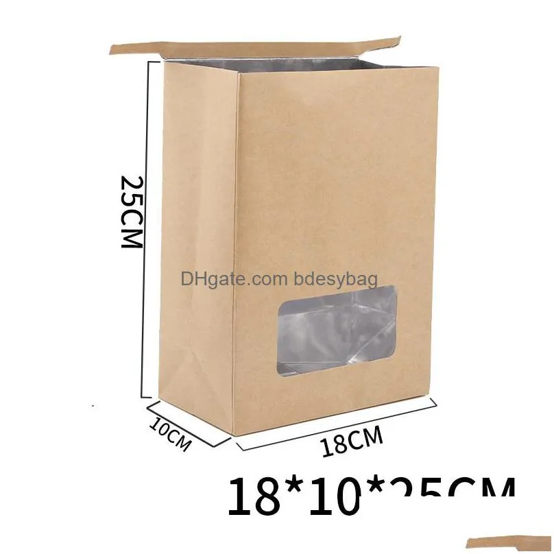 kraft paper aluminum foil bag with clear window tin tie tab lock bag brown window bags cookie tea coffee bags lx4413