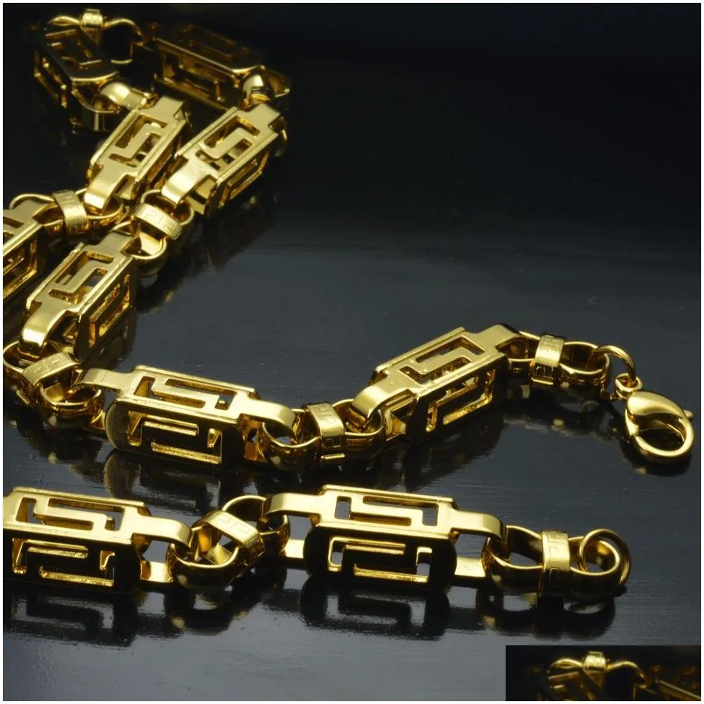 60cm 8mm cool stainless steel mens gold tone byzantine necklace chain n292