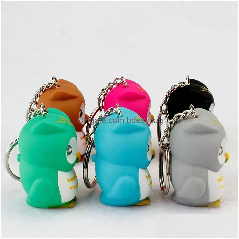 lovely animal owl led flashlight keychain keyring with sound toys kids birthday gifts promotion souvenir shipping za4555