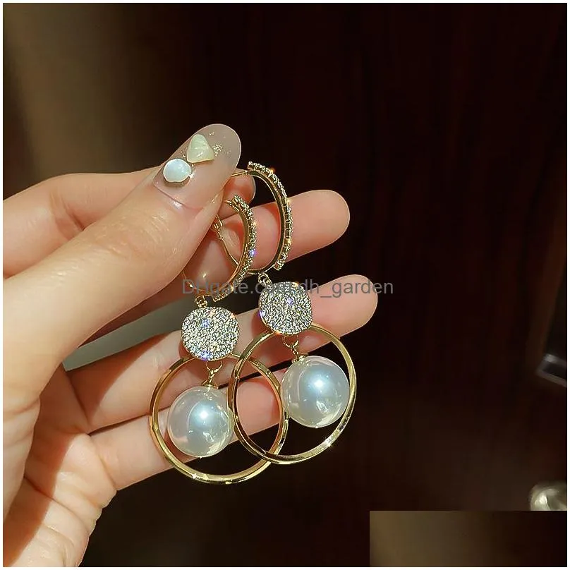 Dangle & Chandelier Fashion White Pearl Drop Earrings For Women Shiny Rhinestone Earring Wedding Party Engagement Jewelry Dr Dhgarden Otmbi