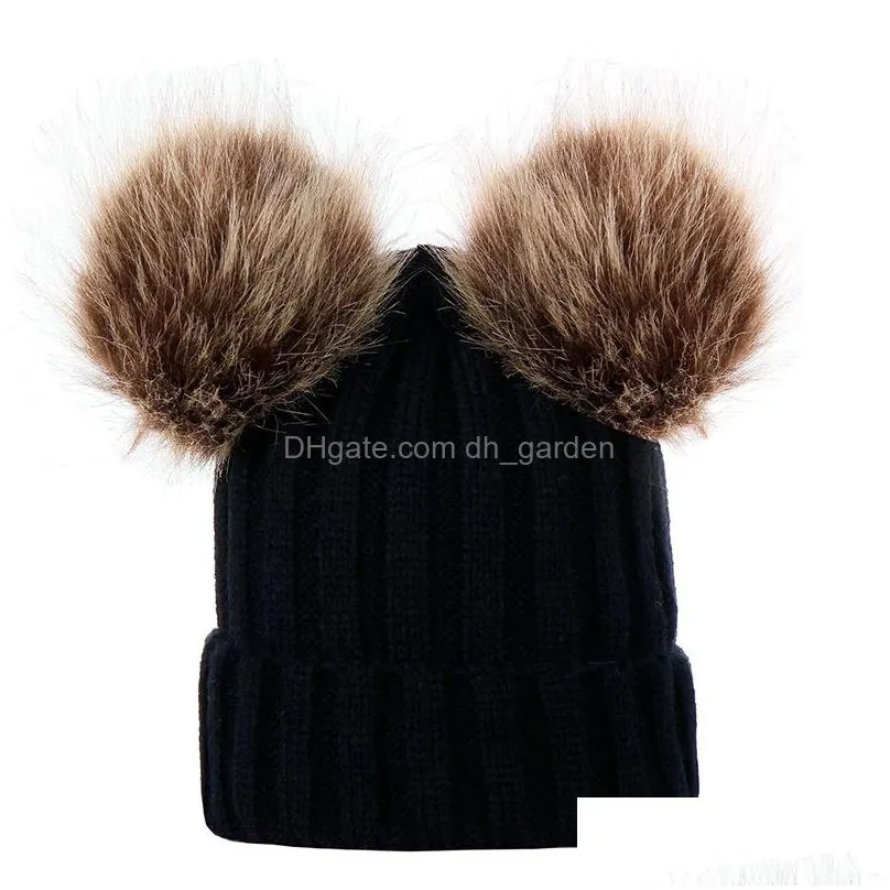 knitted wool cap beanie adults and children double wool ball hat parentchild winter warm hats