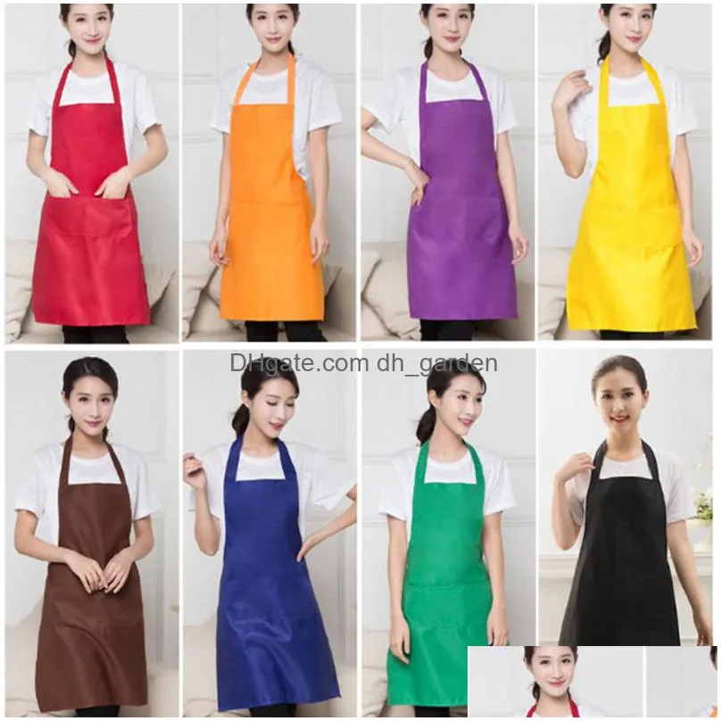 men and women kitchen apron fashion solid color double pocket sleeveless aprons home cook cooking baking cleaning tools