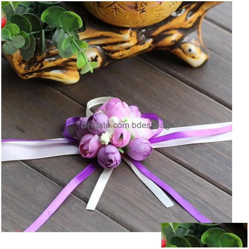 5 colors artificial rose bride wrist flowers bridesmaid sisters hand flowers for wedding party decoration bridal prom wa1932