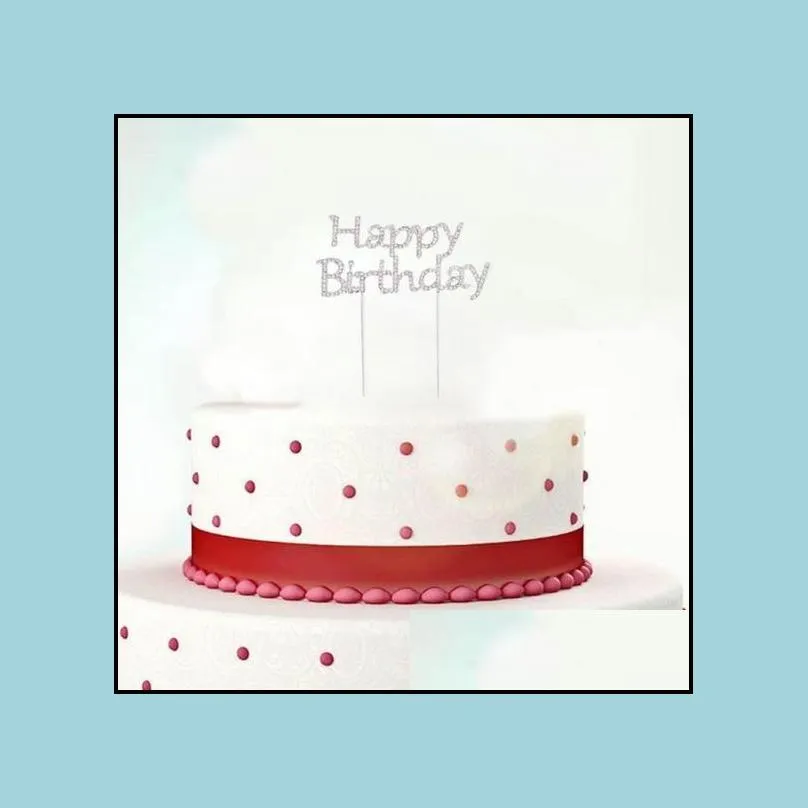 shiny rhinestone happy birthday cake topper plug letters design topper crystal pick stick cake decorating for birthday party cake