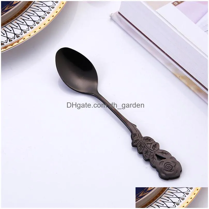 creative rose stainless steel mixing spoons household coffee scoop portable dessert spoon kitchen bar tableware 7 colors