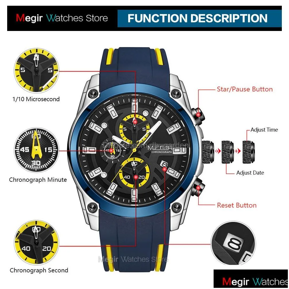 Wristwatches Mens Military Sport Watches Men Waterproof Fashion Blue Sile Strap Wristwatch Man Luxury Top Brand Luminous Dro Dhgarden Otwsa