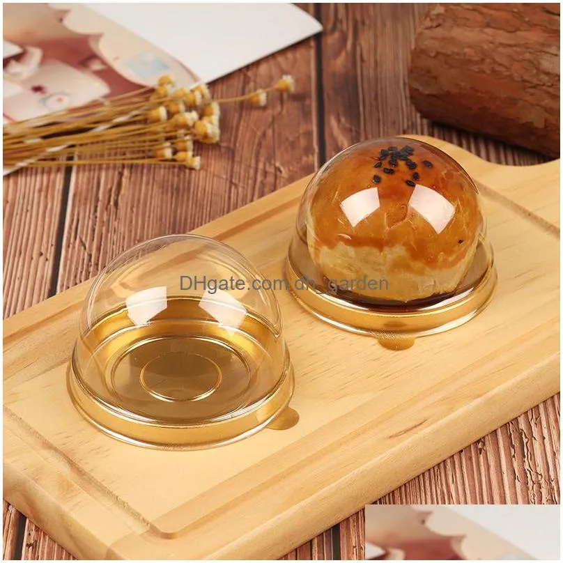 round plastic cake packaging box gift wrap egg yolk biscuit golden black blister boxes for guests party favors