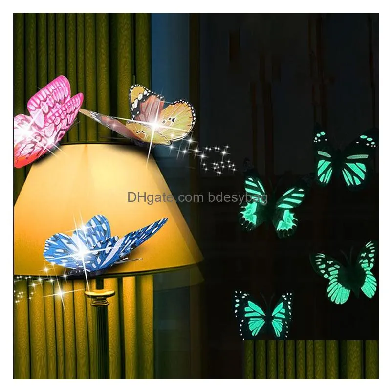 Wall Stickers Simation Luminous Butterfly 3D Wall Stickerhome Festival Decoration Glow In The Dark Magnet Butterflies Stickers 6-12Cm Dh1Ek