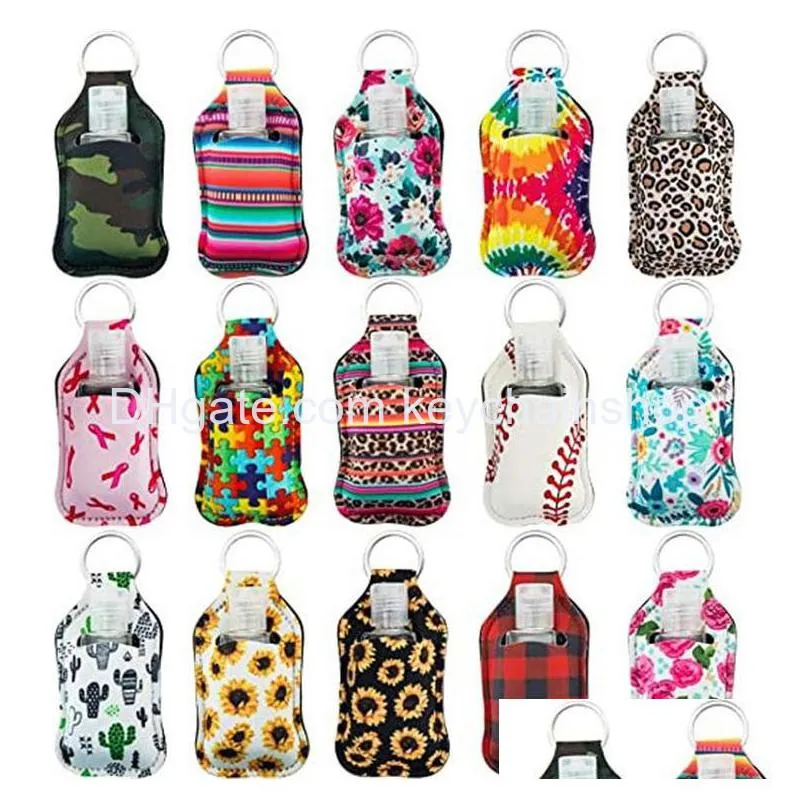 229 styles neoprene hand sanitizer bottle holder keychain bags 30ml hand sanitizer bottle wristlet keychain chapstick holder