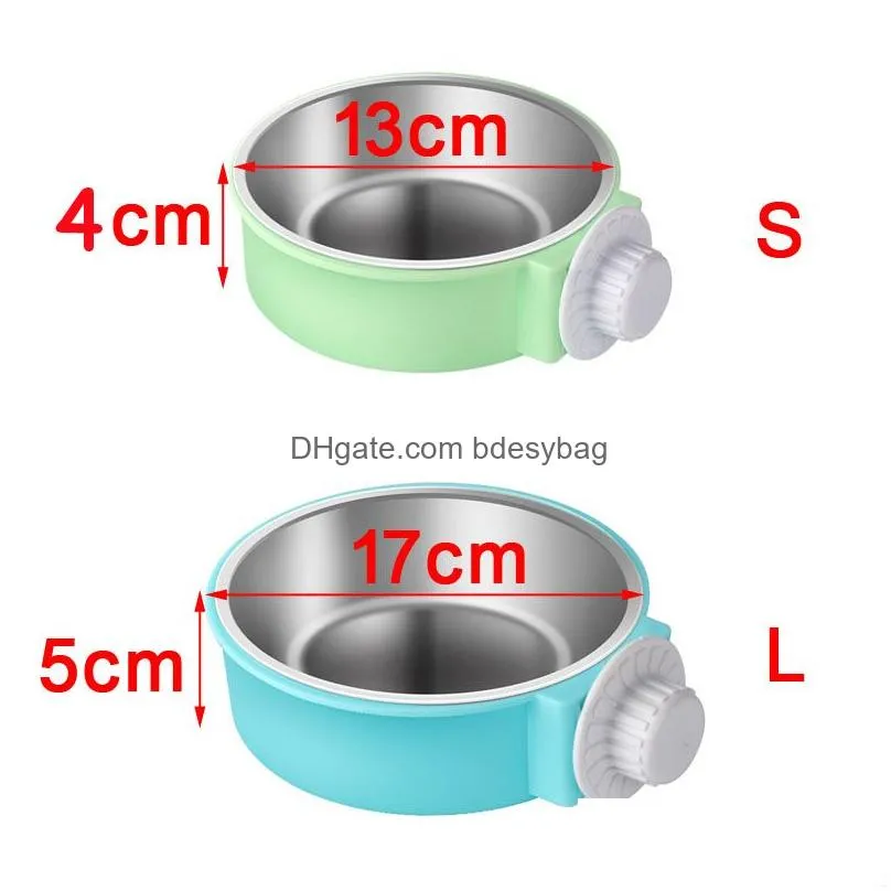 Dog Bowls & Feeders Pet Feeding Bowl Hanging Non-Slip Cats Dogs Food Bowls Stainless Steel Removable Puppy Water Feeder Can Be Fixed O Dh7Sm