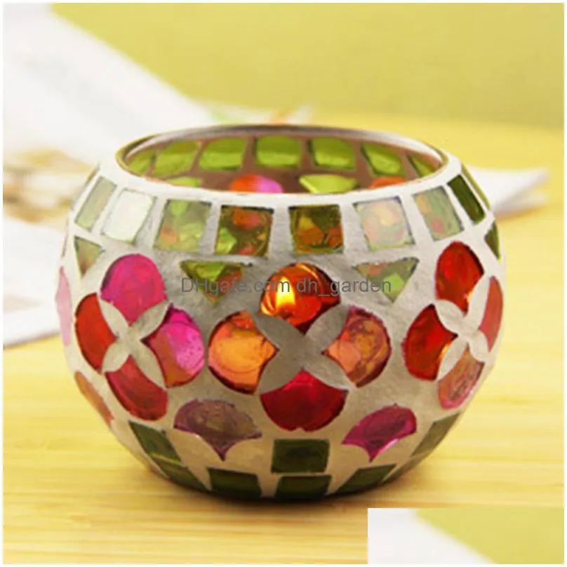 round glass candle holders colorful mosaic candlestick christmas home table decoration ornament