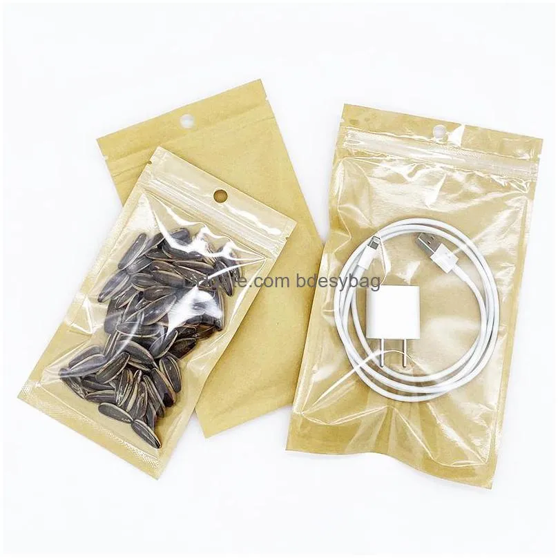 clear plastic kraft paper self seal bag 10 sizes pouches transparent zipper package bags for snack candy sugar storage lx3393