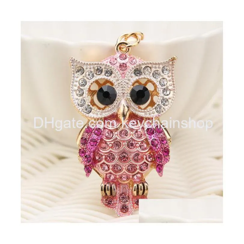 creative bag pendant inlaid with diamond owl metal keychain cute cartoon animal keychains car keyring