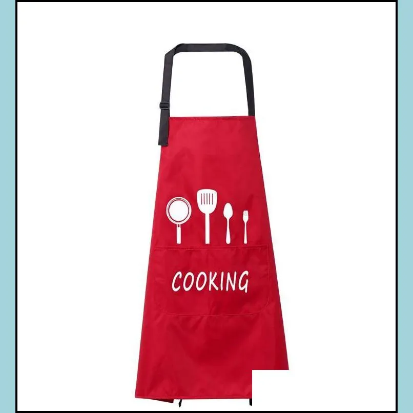 aprons with front big pocket waterproof oil proof kitchen knife fork print apron cooking baking household cleaning tools kit home