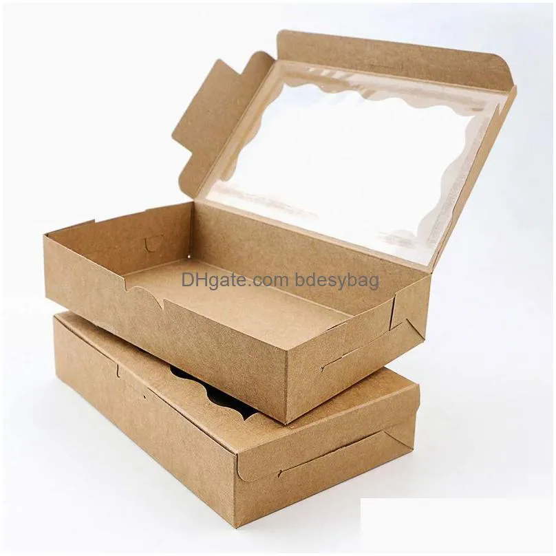 white brown kraft cookie box with clear window premium small paper gift box container for dessert pastry candy packaging lx5513