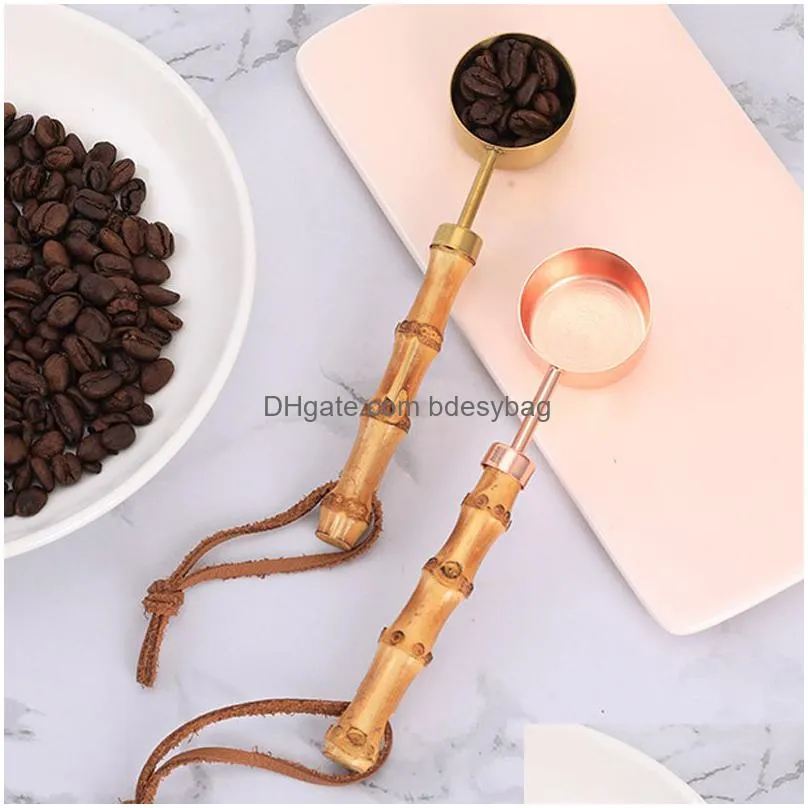 15ml stainless steel bamboo handle measuring spoon for coffee bean powdered milk kitchen seasoning baking multifunction lx5238