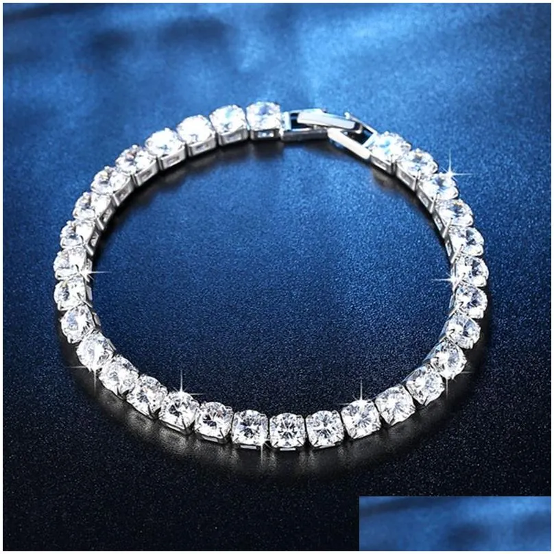 Tennis Iced Out Chain Tennis Bracelets Cz Bling Cubic Zirconia Mens Hip Hop Jewelry Blue Green Sier Rose Gold 4Mm Round Fl Diamond Wom Dhq7K