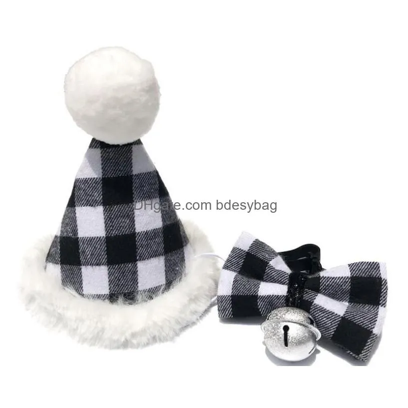 Dog Apparel Plaid Dog Apparel Hats With Bowknot Cat Birthday Costume Design Headwear Hat Christmas Party Pet Accessories 2Pcs/Set Drop Dhbmd