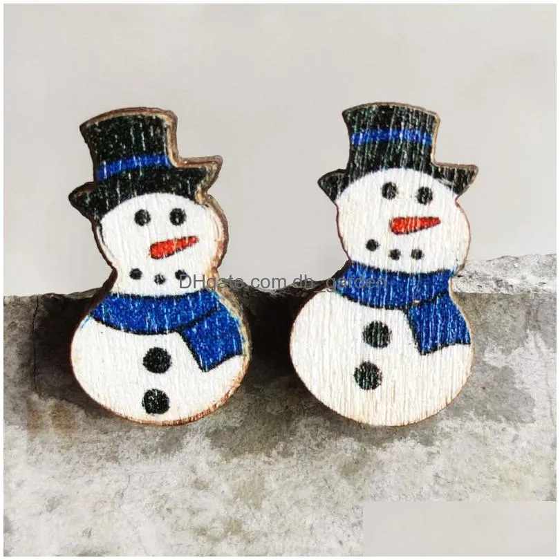 christmas stud candy snowman santa claus cartoon wooden ear studs earrings fashion accessories xmas gift