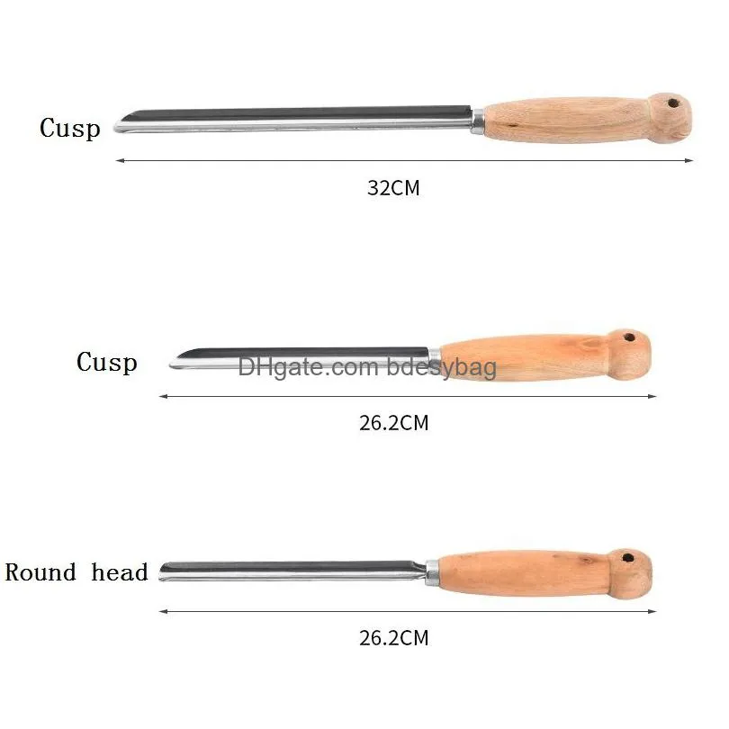 stainless steel pointed coconut opener with wooden handle shell opener punching tool lx5297