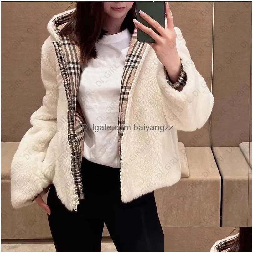 women puffer jacket fashion elegant striped print lamb wool outerwear winter plush thick lady overcoat warm jacket digirl digirl