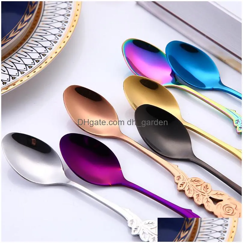 creative rose stainless steel mixing spoons household coffee scoop portable dessert spoon kitchen bar tableware 7 colors