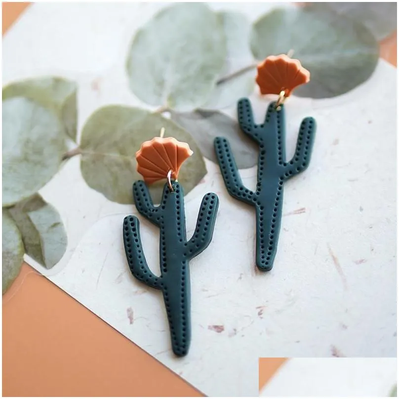 Dangle & Chandelier Dangle Chandelier Handmade Spring Summer Unusual Cactus Trendy Colorf Festival Gifts Polymer Clay Earring Studs Je Dheix
