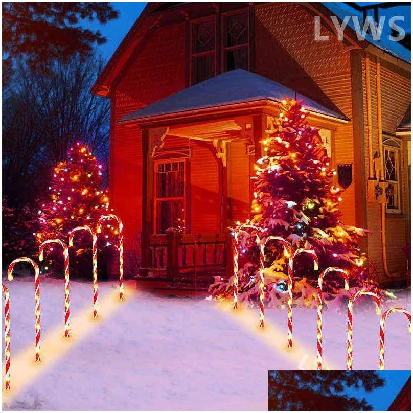 5/10 pc christmas decoration outdoor candy cane solar lights waterproof courtyard lawn path marking led light navidad decoration