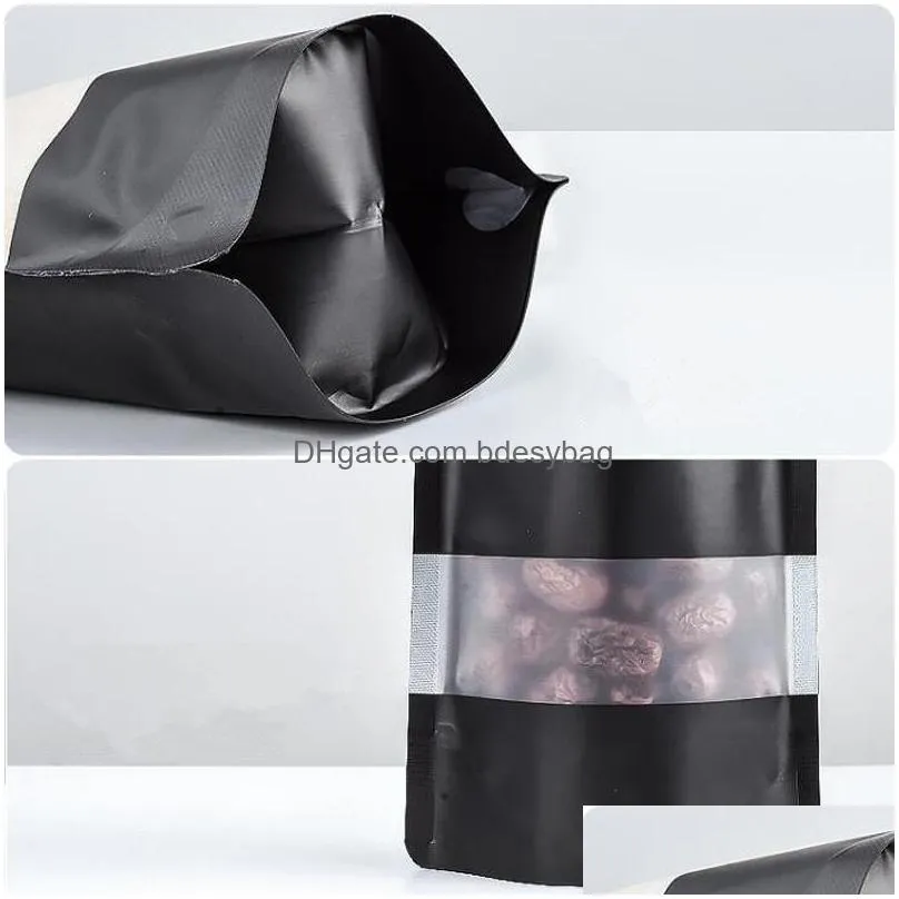 9 size black stand up aluminium foil bag with clear window plastic pouch zipper reclosable food storage packaging bag lx2688