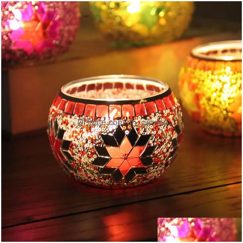 snow christmas candle holders colorful mosaic candlestick romantic candlelight dinner decorative wedding home ornament