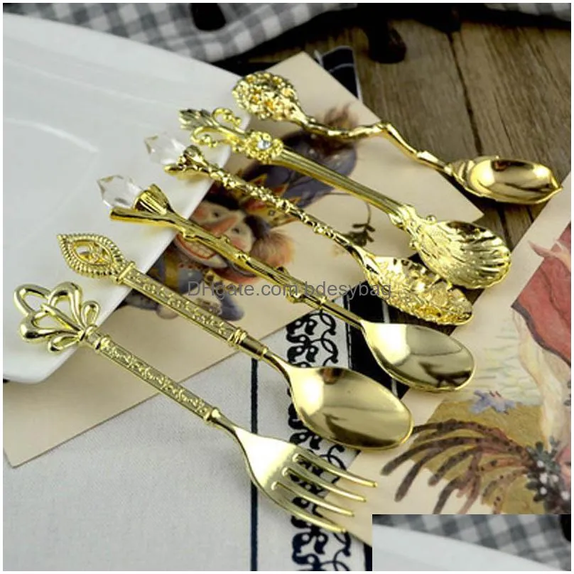 6pcs/set vintage royal style bronze carved small coffee tools tableware cutlery kitchen dining bar tools wholesale lz0997