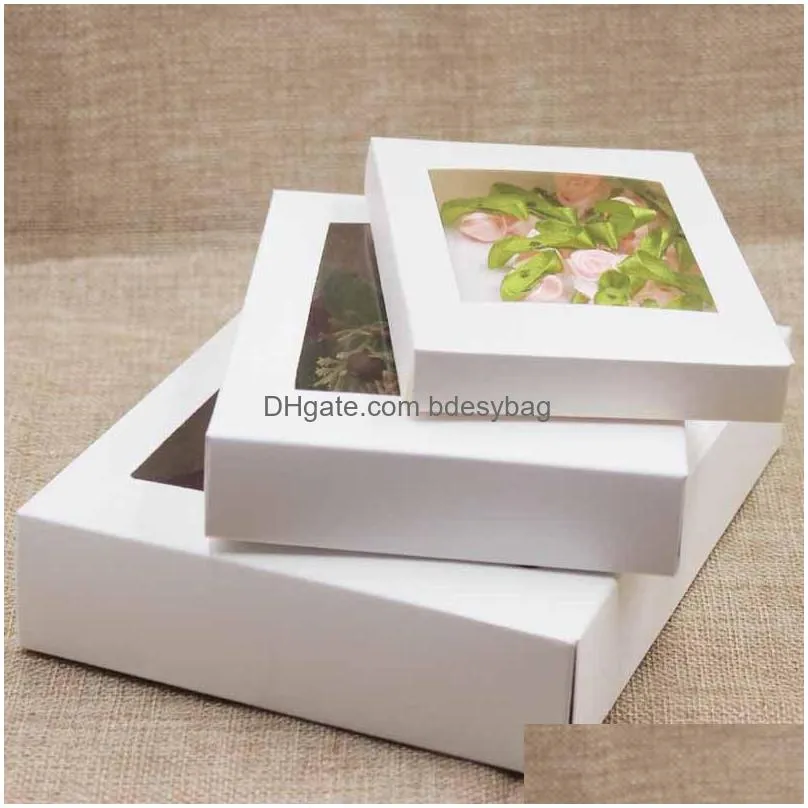 10 size white brown paper soap box kraft paper gift box package with clear pvc window candy favors arts krafts display kraft box