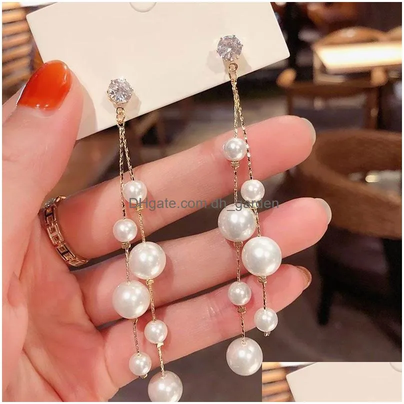 Dangle & Chandelier Korean Big Small Pearl Long Drop Earrings For Women Etrendy New Fashion Jewelry Statement Brincos Drop D Dhgarden Otvfn