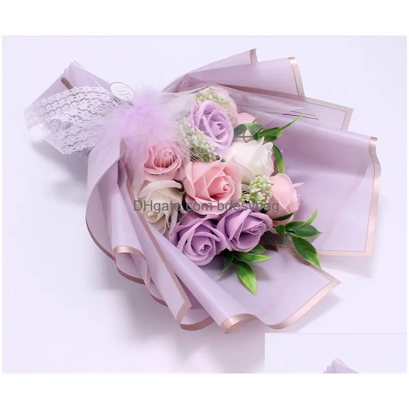 Decorative Flowers & Wreaths 11Pcs Handmade Creative Soap Flowers Rose Bouquet Gift Box Simation Decorative Flower Valentines Day Birt Dhyjf