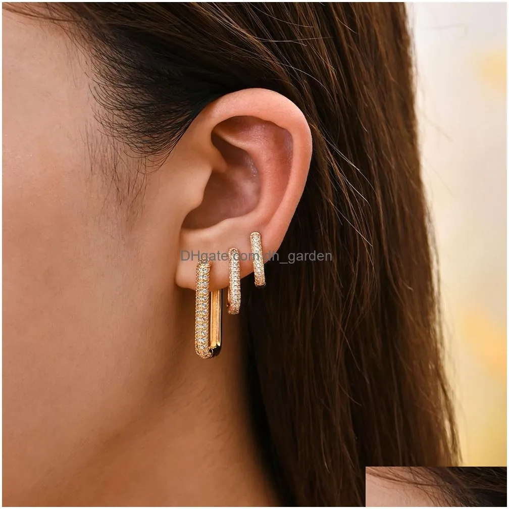 Hoop & Huggie Fashion Square White Cubic Zirconia Hoop Earrings Gold Color Metal Small Crystal Ear Buckle Jewelry For Drop D Dhgarden Otgr4